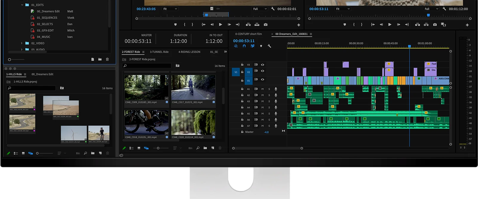 برنامج مونتاج فيديو بخطه الزمني ولوحاته معروض على Kuycon Q32S