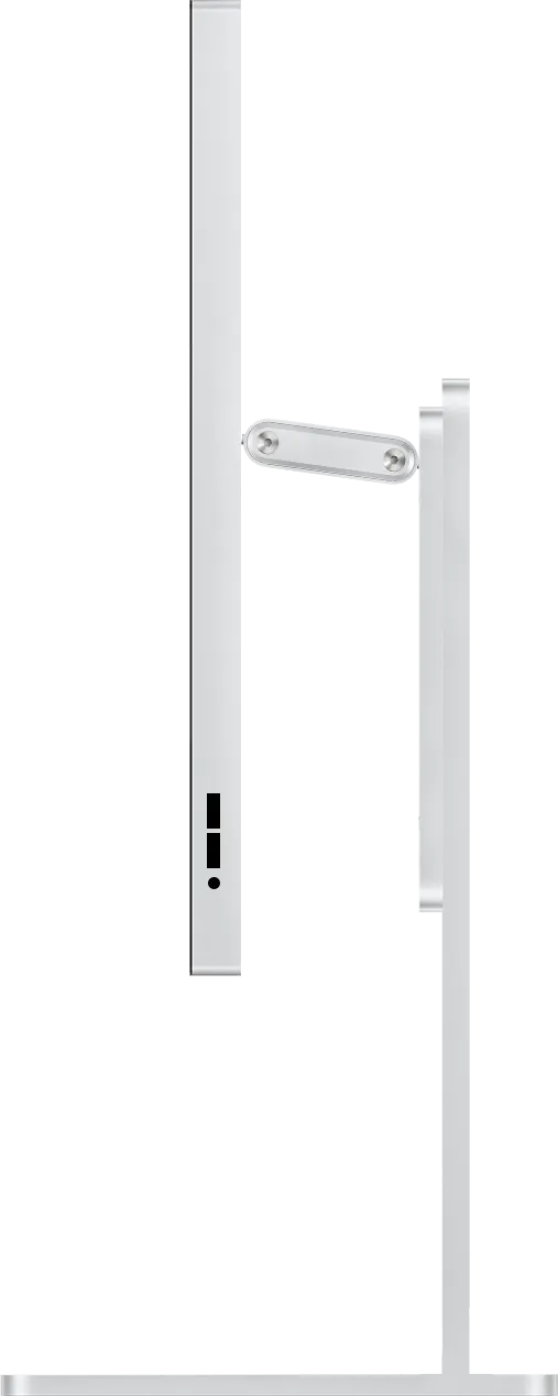 Side view of the Kuycon P27D monitor on its stand, showing the slim enclosure