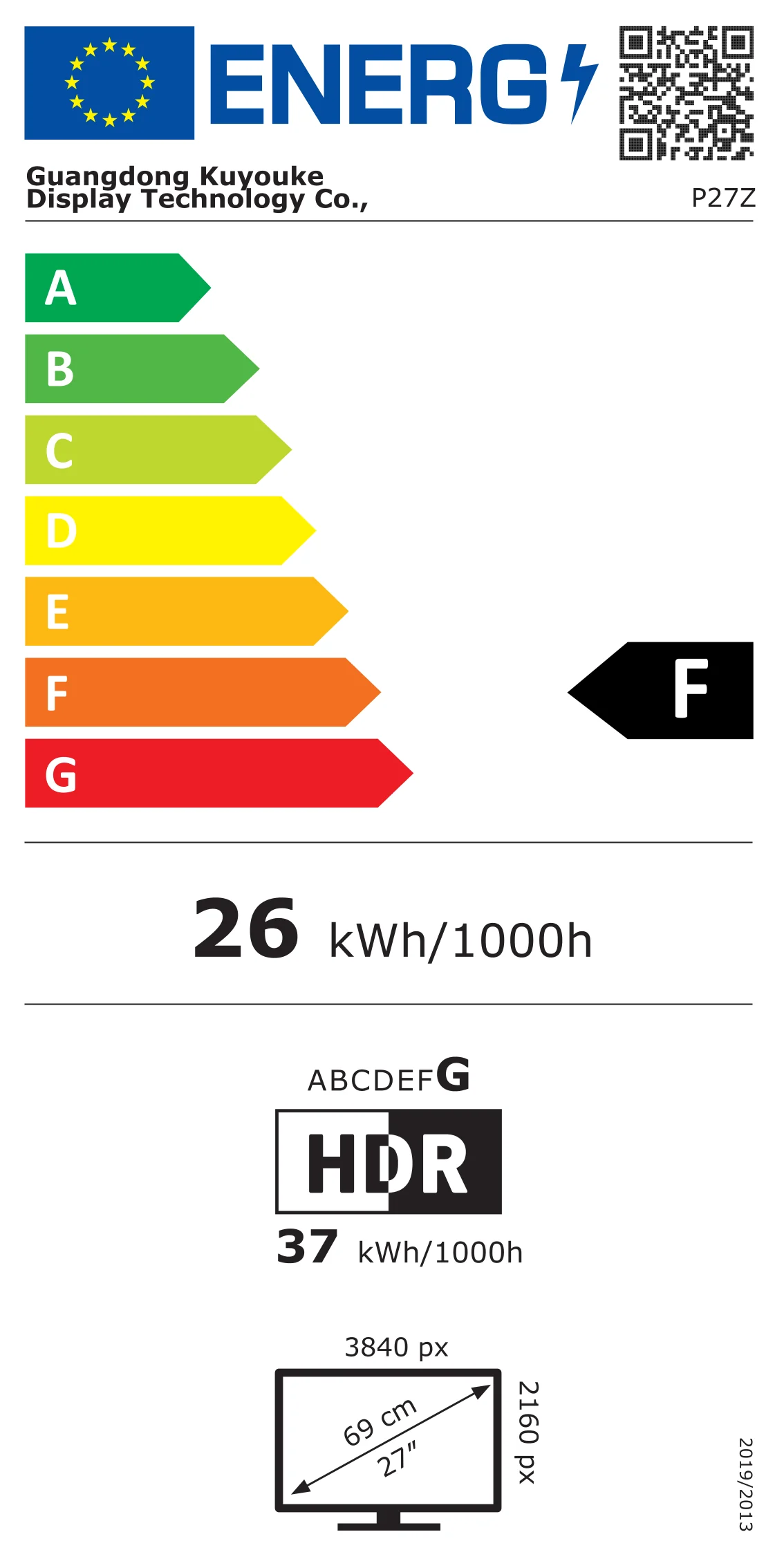 EU-energimærke for Kuycon P27Z, klasse F